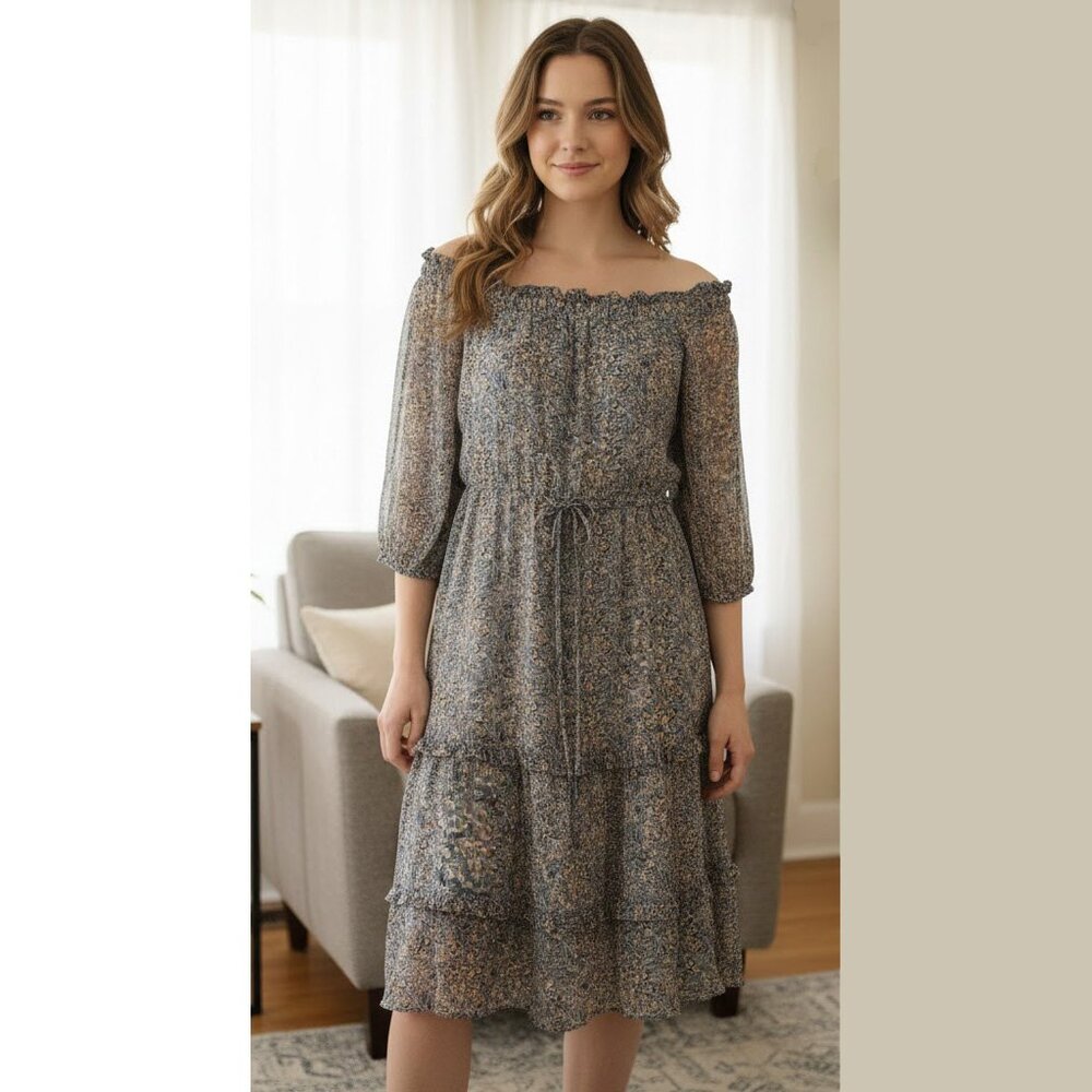 Anthropologie Kira Off Shoulder Midi Tiered Peasant Dress